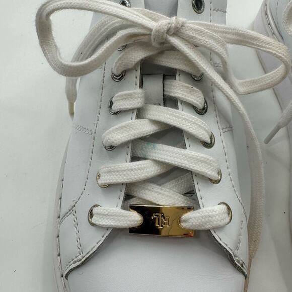 Lauren Ralph Lauren White Angeline IV Action Leather Sneakers Gold Accents Sz 9